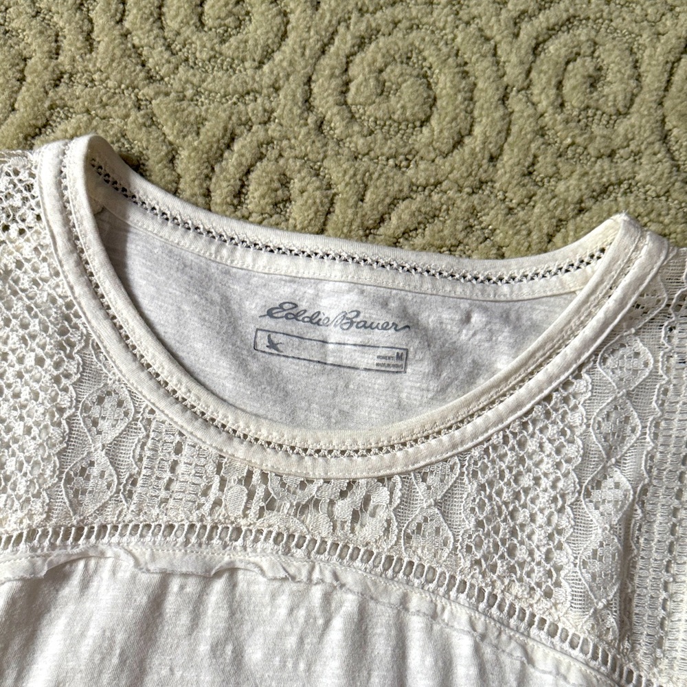 2/20 Eddie Bauer Ivory Lace Detail Top